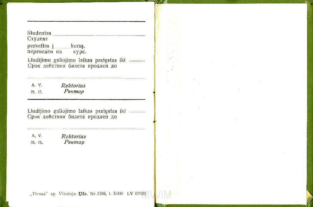 KKE 5698-6.jpg - (litewski) Dok. Legitymacja Studencka Teresy Graszko z Uniwersytetu Wileńskiego, Wilno, 1 IX 1953 r.